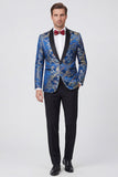 Black 2 Piece Shawl Lapel One Button Jacquard Men's Prom Suits