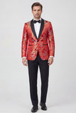 Black 2 Piece Shawl Lapel One Button Jacquard Men's Prom Suits