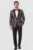Red 2 Piece Peaked Lapel Jacquard Men's Prom Suits