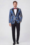 Red 2 Piece Peaked Lapel Jacquard Men's Prom Suits