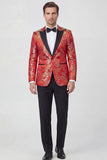 Red 2 Piece Peaked Lapel Jacquard Men's Prom Suits