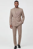 Beige Double Breasted 2 Piece Men's Work Suits