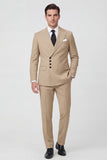Khaki 2 Piece Single Breasted Peak Lapel Men's Suits