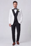 3 Piece Black Slim Fit Peak Lapel Men's Prom Suits
