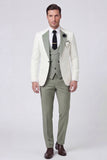 Dark Green 3 Piece One Button Notch Lapel Men's Prom Suits
