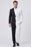Black and White Notched Lapel Single Breasted Men's Prom Suits