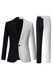 Black and White Notched Lapel Single Breasted Men's Prom Suits