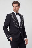 Black One Button Shawl Lapel 2 Piece Men's Wedding Suits