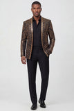 Sparkly Gold 2 Piece Open Front Beaded Men's Prom Suits