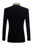 Black High Stand Collar Single Breasted Gold Cord Braided Military Jacket