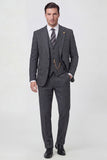 Dark Grey Notched Lapel Single Breasted 3 Piece Men's Suits