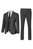 Dark Grey Notched Lapel Single Breasted 3 Piece Men's Suits