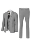Dark Grey Notched Lapel Single Breasted 3 Piece Men's Suits