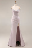 Light Purple Mermaid Sweetheart Ruched Long Prom Dress with Slit