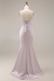 Light Purple Mermaid Sweetheart Ruched Long Prom Dress with Slit