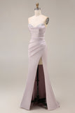 Light Purple Mermaid Sweetheart Ruched Long Prom Dress with Slit