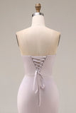 Light Purple Mermaid Sweetheart Ruched Long Prom Dress with Slit
