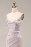 Light Purple Mermaid Sweetheart Ruched Long Prom Dress with Slit