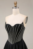 Black A-Line Sweetheart Corset Long Satin Prom Dress