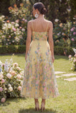 Yellow Tulle A-Line Embroidered Floral Dress