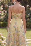 Yellow Tulle A-Line Embroidered Floral Dress