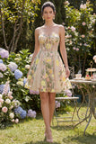 Champagne A Line Tulle Embroidered Corset Mini Cocktail Dress