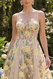 Champagne A Line Tulle Embroidered Corset Mini Cocktail Dress