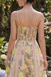 Champagne A Line Tulle Embroidered Corset Mini Cocktail Dress