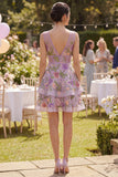Lilac A Line Embroidered V-Neck Midi Floral Dress with Ruffles