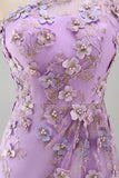 Lilac One Shoulder Ruched Sheath Long Floral Dress with Slit