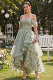 Off the Shoulder Dusty Green A-Line Organza Corset Midi Floral Dress