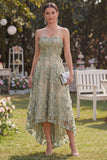 Strapless Dusty Green A-Line 3D Flowers Corset Midi Floral Dress