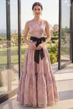 Blush Jacquard A Line Boat Neck Maxi Floral Dress with Bow