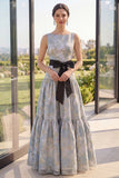 Blush Jacquard A Line Boat Neck Maxi Floral Dress with Bow