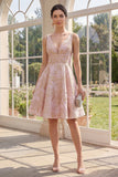Blush A Line V-Neck Midi Jacquard Floral Dress