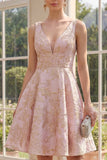Blush A Line V-Neck Midi Jacquard Floral Dress