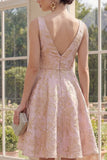 Blush A Line V-Neck Midi Jacquard Floral Dress