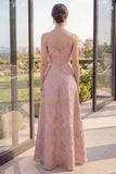 Blush A Line Jacquard Ruched V Neck Maxi Floral Dress with Slit