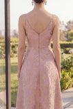 Blush A Line Jacquard Ruched V Neck Maxi Floral Dress with Slit