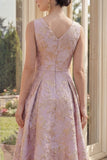 Dusty Lilac Jacquard A Line Boat Neck Midi Floral Dress