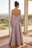 A-Line Dusty Lilac Jacquard Spaghetti Straps Maxi Floral Dress