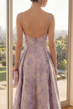 A-Line Dusty Lilac Jacquard Spaghetti Straps Maxi Floral Dress
