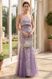 Strapless Dusty Lilac Jacquard Mermaid Maxi Floral Dress