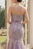 Strapless Dusty Lilac Jacquard Mermaid Maxi Floral Dress