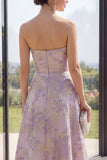 Dusty Lilac Strapless Jacquard A Line Maxi Floral Dress