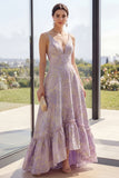 Dusty Lilac A Line Jacquard V-Neck Maxi Floral Dress