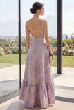 Dusty Lilac A Line Jacquard V-Neck Maxi Floral Dress