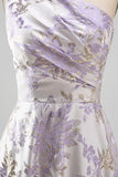 Dusty Lavender One Shoulder Ruched Jacquard A-Line Maxi Formal Dress