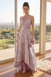 Dusty Lilac Jacquard A Line Cut Out Maxi Floral Dress