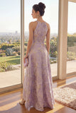 Dusty Lilac Jacquard A Line Cut Out Maxi Floral Dress